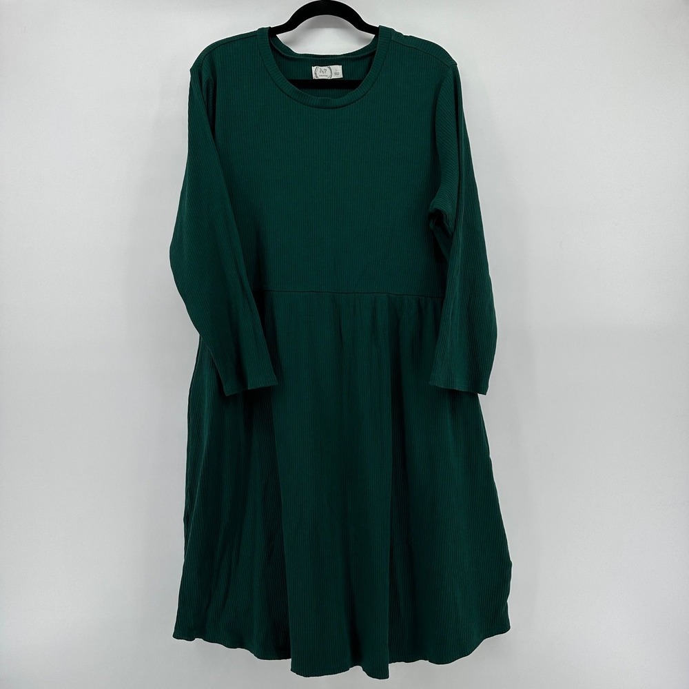 Maurices 24/7 Empire Waist Ribbed Midi Dress Green Size L
